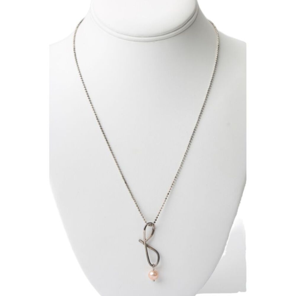 Designer Womens 925 Silver Pearl Loop Pendant Necklace 20" 5.7g